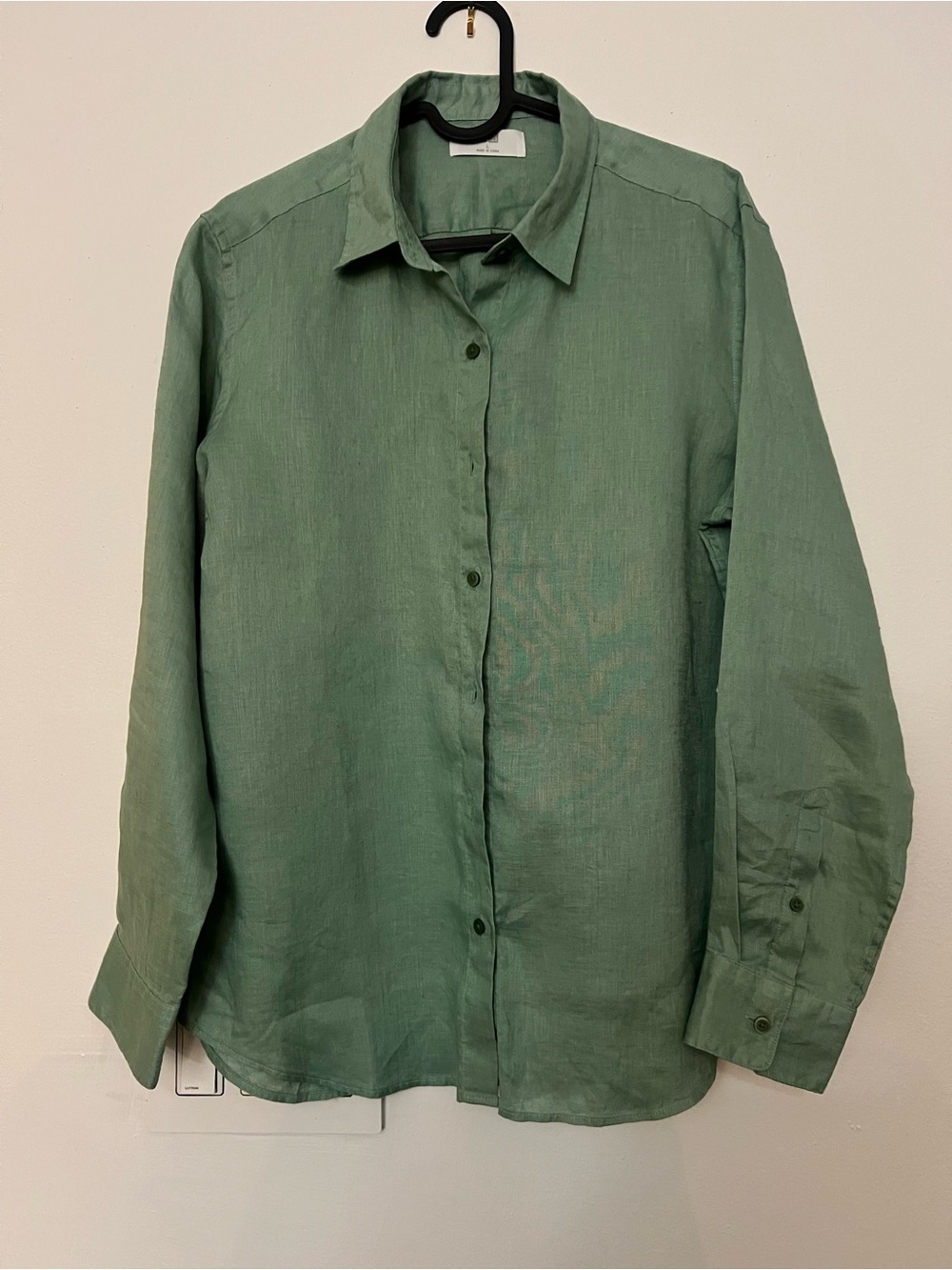 Uniqlo Sage Green Linen-Blend Button-Down Shirt